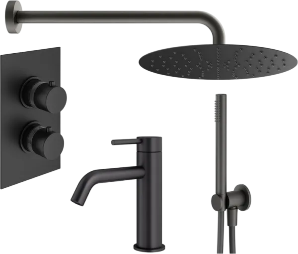 Комплект для ванной Plumberia Selection Ixo KITXOT18QNO53 С ВНУТРЕННЕЙ ЧАСТЬЮ, черный матовый Sancos — Оригинал