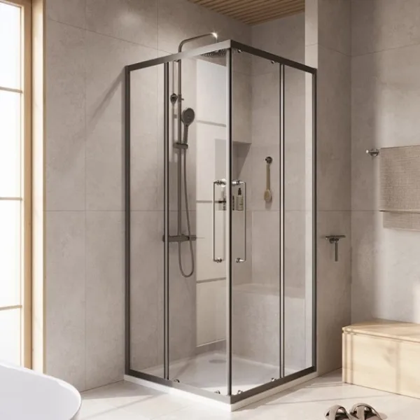 Душевой уголок Cezares Relax RELAX-304-A-2-100-C-GM 100x100, профиль оружейная сталь Sancos — Оригинал