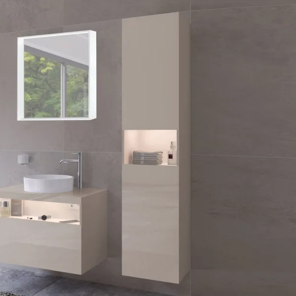 Шкаф-пенал для ванной Keuco Stageline 32831 R, кашемир, с подсветкой Sancos — Оригинал