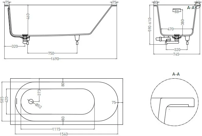 Ванна из искусственного камня Salini Ornella Kit S-Sense 170x75 см, встраиваемая, матовая белая, на  Sancos — официальный сайт