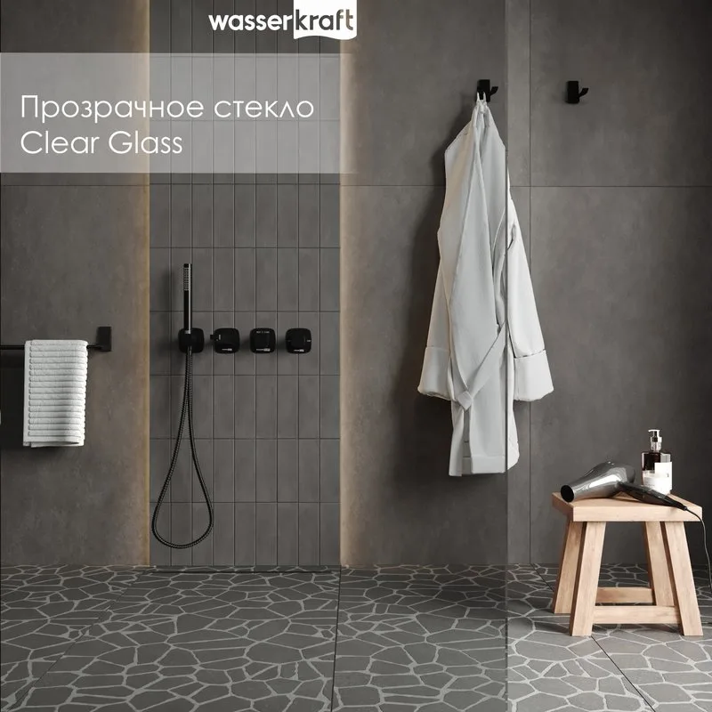 Душевая перегородка Wasserkraft Rur 30W 110 см, профиль матовый черный, стекло прозрачное Sancos — официальный сайт