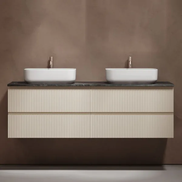 Тумба с раковиной Sancos Snob R 160 beige soft, столешница черный мрамор TT160A1X, раковина CN5043 Sancos — Оригинал