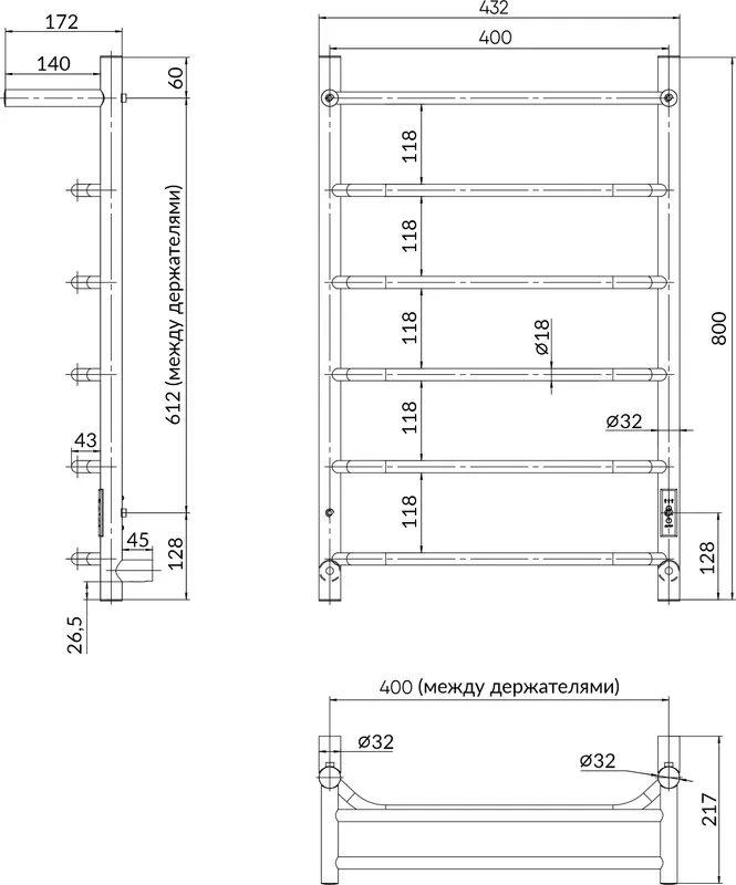 Полотенцесушитель электрический Indigo Roof Lux LCRLE80-40PBRRt с полкой, черный муар Sancos — официальный сайт