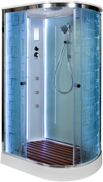 Душевая кабина DTO EM1512L 120х80, LED с гидромассажем, профиль хром, стекло матовое с узором Sancos — Оригинал