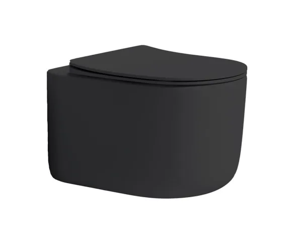 Унитаз подвесной Boheme Flow 969-SET-B безободковый, с микролифтом, матовый черный Sancos — Оригинал