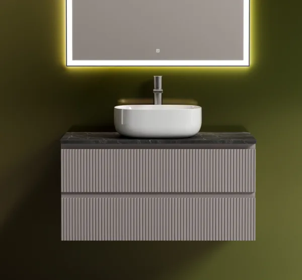 Тумба с раковиной Sancos Snob T 100 см, doha soft, столешница черный мрамор, раковина CN6018 Sancos — Оригинал