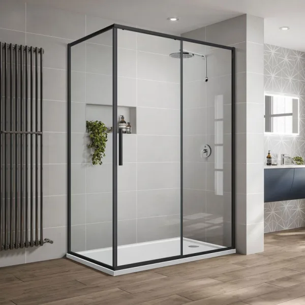 Душевой уголок Vincea Slim-U VSR-2SU9012CLB 120x90 см, профиль матовый черный, стекло прозрачное Sancos — Оригинал