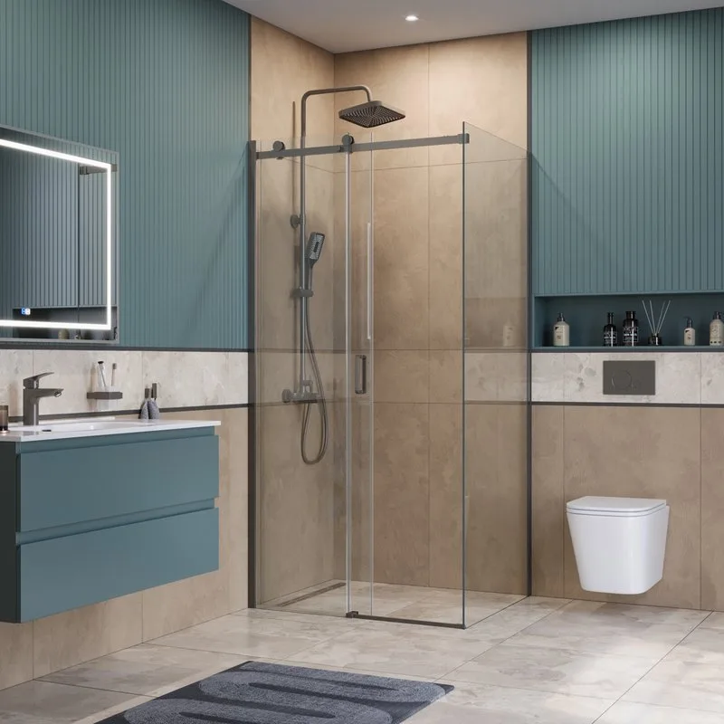 Душевой уголок BelBagno Soft Close-2 AH-1-100/90-C-GM профиль оружейная сталь Sancos — официальный сайт