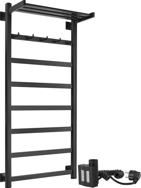 Полотенцесушитель электрический Secado Корсико 1 КСП , 100x50 ТЭН квадратный, черный матовый, L Sancos — Оригинал