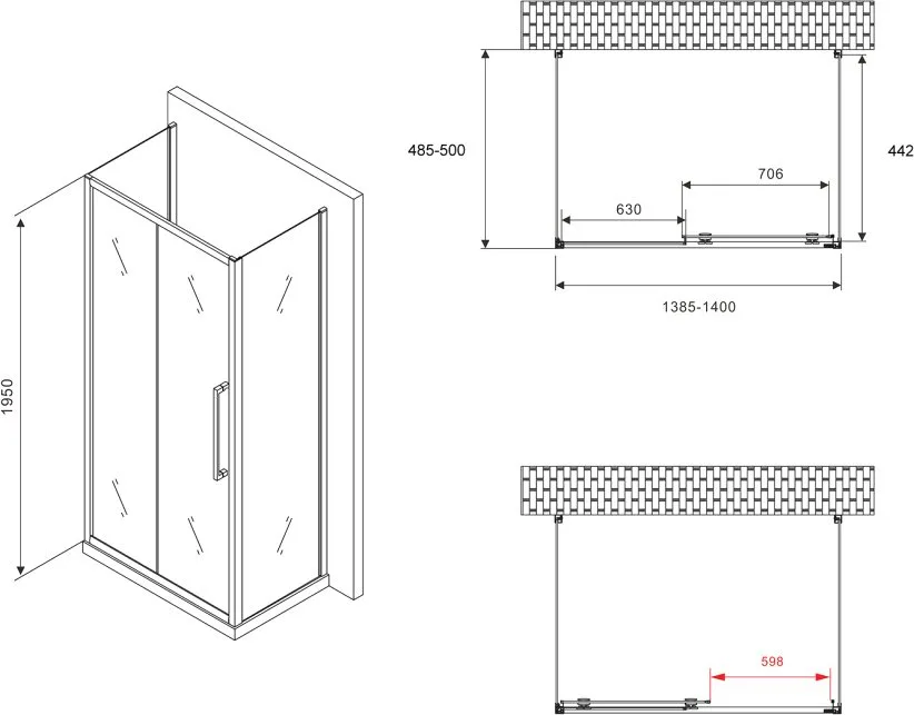 Душевой уголок Abber Schwarzer Diamant AG30140H-S50-S50 140x50, профиль хром, стекло прозрачное Sancos — официальный сайт