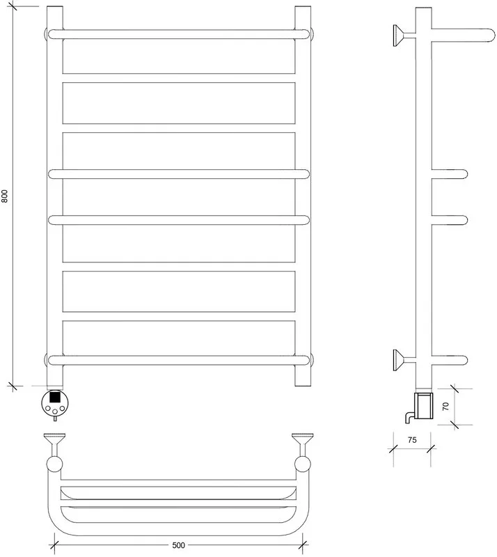 Полотенцесушитель электрический Secado Верона 2 80x50, черный, L Sancos — официальный сайт