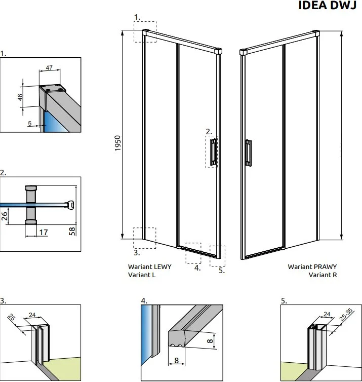 Душевая дверь в нишу Radaway Idea DWJ 160 R Sancos — официальный сайт