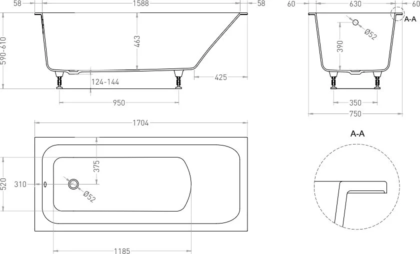 Ванна из искусственного камня Salini Orlanda S-Sense 170x75 см, встраиваемая, матовая белая, на ножк Sancos — официальный сайт