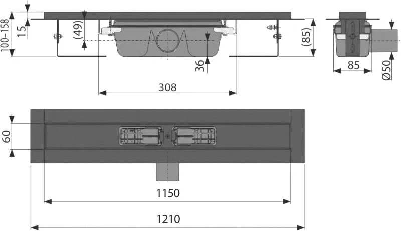 Душевой трап (лоток) AlcaPlast APZ1Black APZ1BLACK-1150 без решетки Sancos — официальный сайт