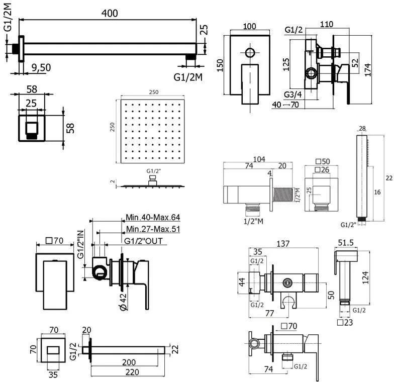 Комплект для ванной Plumberia Selection Tag KITZTG15NO220 С ВНУТРЕННЕЙ ЧАСТЬЮ, черный матовый Sancos — официальный сайт