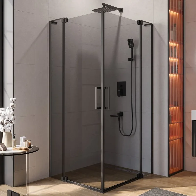 Душевой уголок Cezares Slider AH 2 70/80-90/100 Grigio Nero профиль черный, стекло серое Sancos — официальный сайт