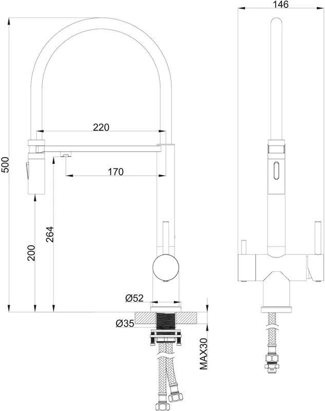 Смеситель для кухни Wonzon & Woghand WW-88458009-MB с гибким изливом, матовый черный Sancos — официальный сайт