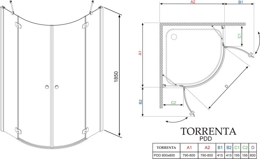 Душевой уголок Radaway Torrenta PDD 80 стекло графит Sancos — официальный сайт