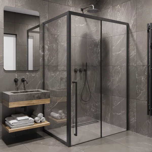 Душевой уголок Timo TDSS-150/03C-8L + TSS-900/03C-8 150x90 см, профиль черный, стекло прозрачное Sancos — Оригинал