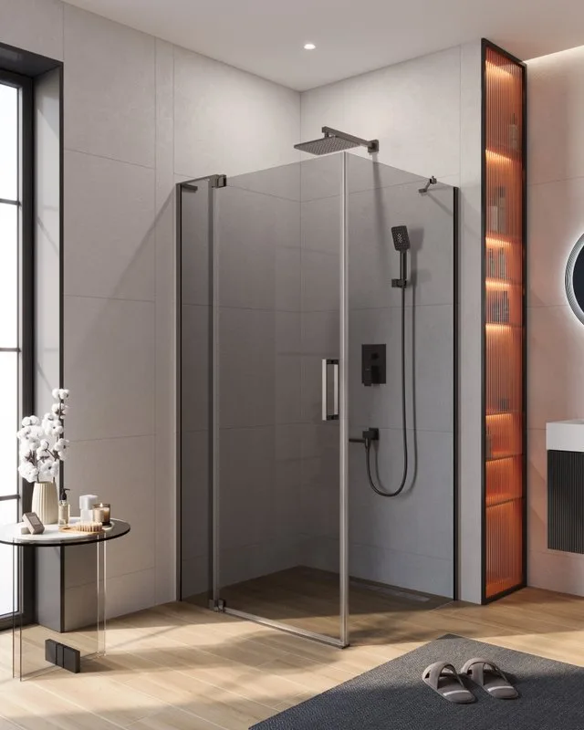 Душевой уголок Cezares Slider AH 1 100-90/100 GRIGIO GM профиль оружейная сталь, стекло серое Sancos — официальный сайт