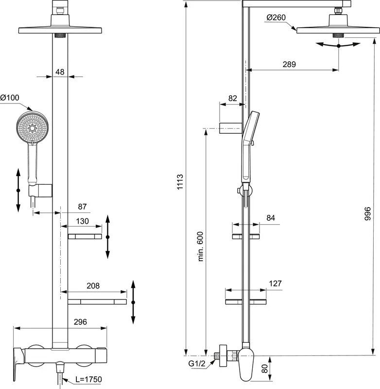 Душевая стойка Ideal Standard Alu+ BD584SI, silver Sancos — официальный сайт