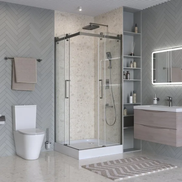 Душевой уголок BelBagno Marino 2 A-2-90-C-GM 90x90, профиль оружейная сталь, стекло прозрачное Sancos — Оригинал