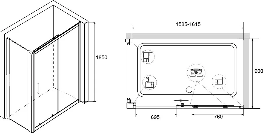 Душевой уголок RGW Classic CL-14+90 см (158,5x161,5)x80x185 профиль хром, стекло прозрачное Sancos — официальный сайт