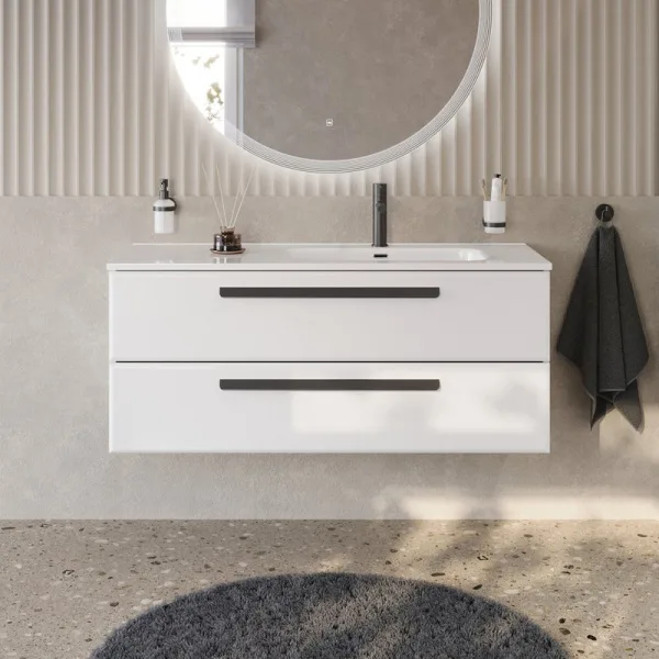 Тумба под раковину без столешницы Cezares Eco Cer-N 120 R bianco lucido, ручки матовые черные Sancos — Оригинал
