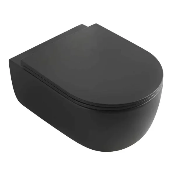 Унитаз подвесной Veconi Rino VRI-49TB безободковый, с микролифтом, матовый черный Sancos — Оригинал