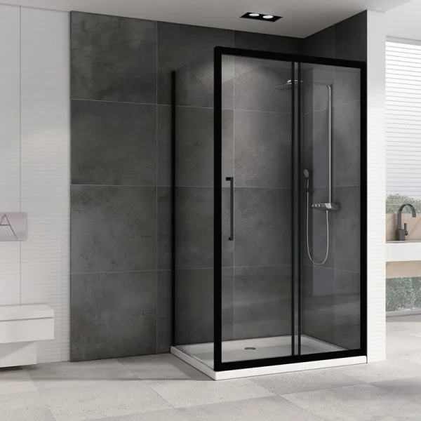 Душевой уголок Abber Schwarzer Diamant AG30170BH-S80B 170x80, профиль черный, стекло прозрачное Sancos — Оригинал