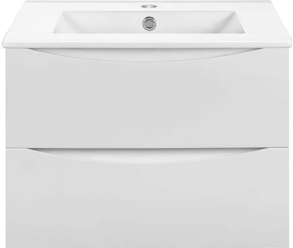 Тумба под раковину без столешницы Vincea Mia Slim 70, подвесная, 2 ящика, белая глянцевая Sancos — Оригинал