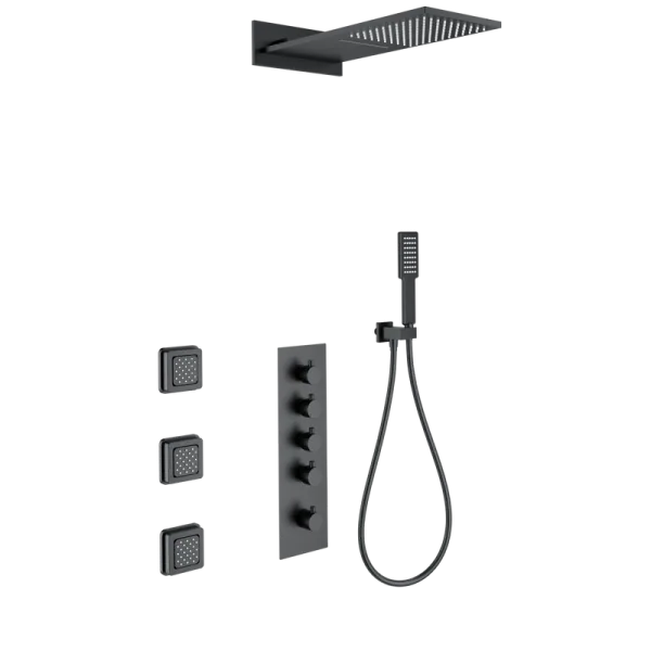 Душевой комплект Wonzon & Woghand WW-D4100-MB, С ВНУТРЕННЕЙ ЧАСТЬЮ, матовый черный Sancos — Оригинал