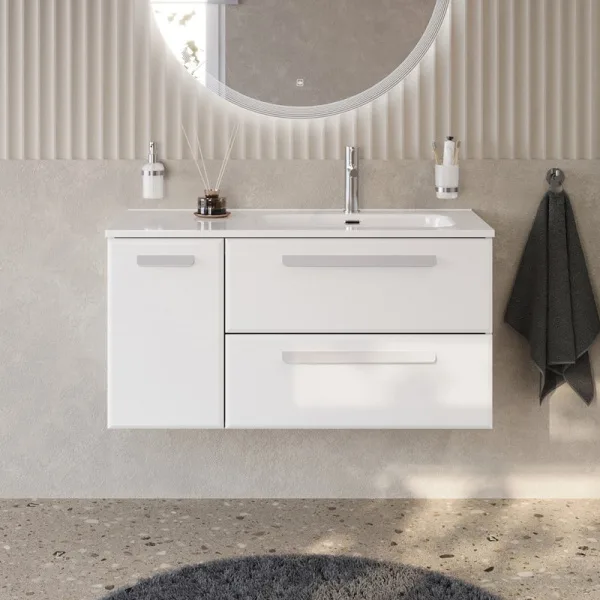 Тумба под раковину без столешницы Cezares Eco Cer-N 100 R 2 ящика, 1 дверца, bianco lucido, ручки са Sancos — Оригинал