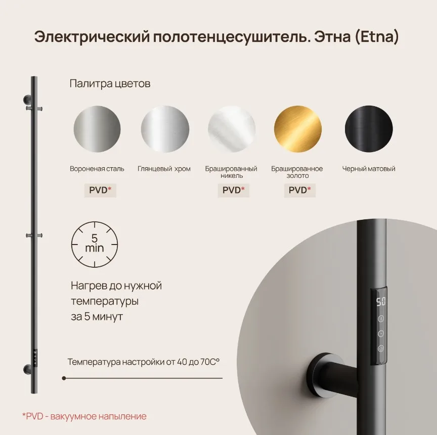 Полотенцесушитель электрический Sancos Etna 150x8, вороненая сталь, SC13001GG Sancos — официальный сайт
