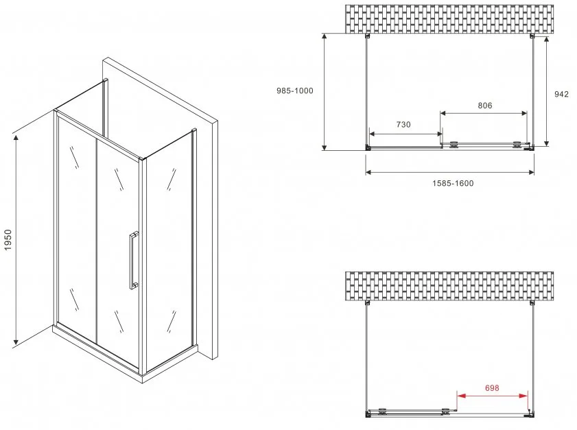 Душевой уголок Abber Schwarzer Diamant AG30160H-S100-S100 160x100, профиль хром, стекло прозрачное Sancos — официальный сайт