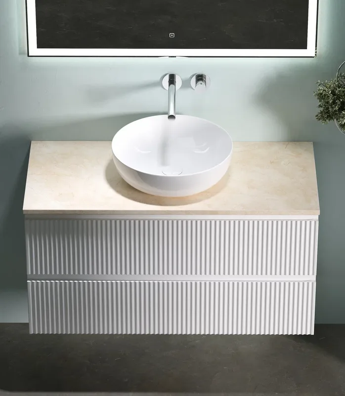 Тумба с раковиной Sancos Snob R 100 см, bianco, столешница бежевая, раковина CN5024 Sancos — официальный сайт