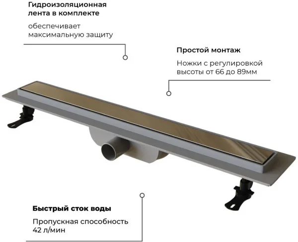 Душевой трап (лоток) RGW Drain Leo-11, хром, 80 см Sancos — Оригинал