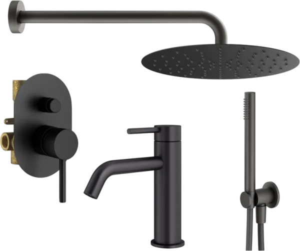 Комплект для ванной Plumberia Selection Ixo KITXO15NO53 С ВНУТРЕННЕЙ ЧАСТЬЮ, черный матовый Sancos — Оригинал