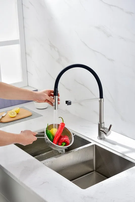 Смеситель для кухни Paulmark Halt Ha214021-Ni, никель, с гибким изливом Sancos — официальный сайт