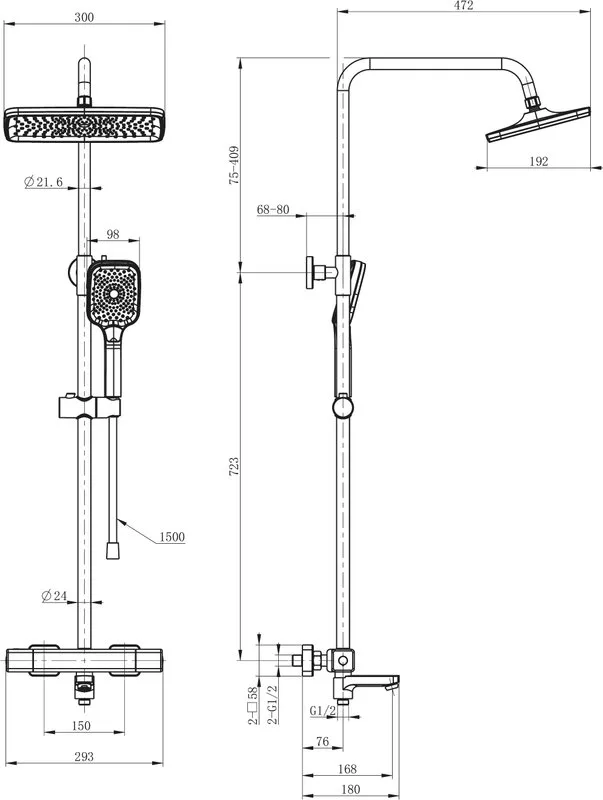 Душевая стойка Wonzon & Woghand STAY 2 WW-B3016-T1-CR, хром Sancos — официальный сайт