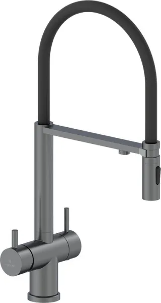 Смеситель для кухни AltroBagno Flusso 050203 GrMt с гибким изливом, оружейная сталь Sancos — Оригинал