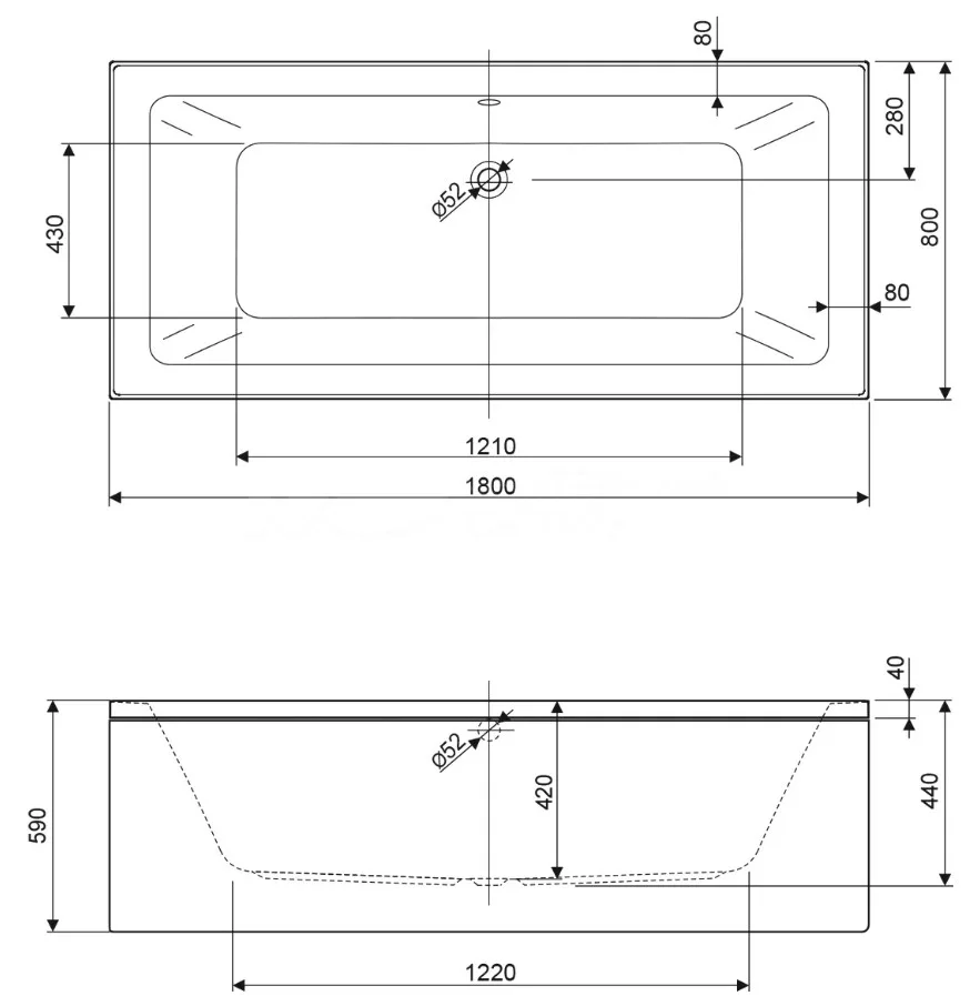 Акриловая ванна Cezares Plane Mini 180-80-42-W37 без опоры 180x80 см, пристенная, белая Sancos — официальный сайт