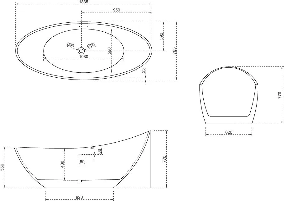 Акриловая ванна Abber AB9233 185x80 см, отдельностоящая, белая, овальная, с каркасом, со сливом-пере Sancos — официальный сайт