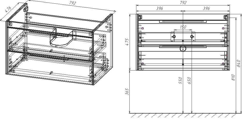 Тумба под раковину без столешницы Vincea Chiara 2D 80, подвесная, 2 ящика, камень Sancos — официальный сайт