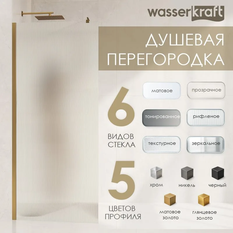 Душевая перегородка Wasserkraft Rur 30W 90 см, профиль хром, стекло матовое Sancos — официальный сайт