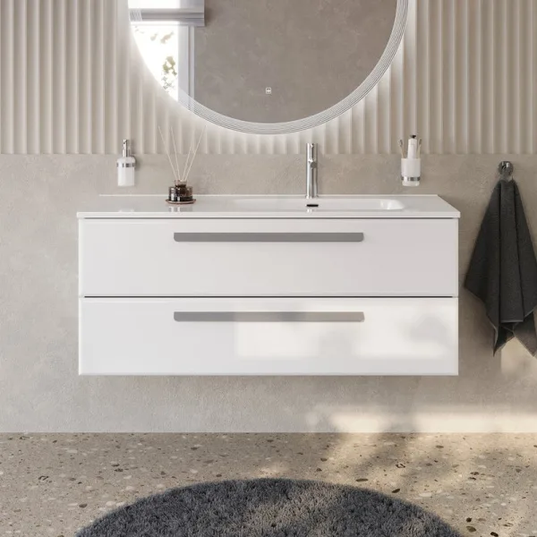 Тумба под раковину без столешницы Cezares Eco Cer-N 120 R bianco lucido, ручки серые Sancos — Оригинал