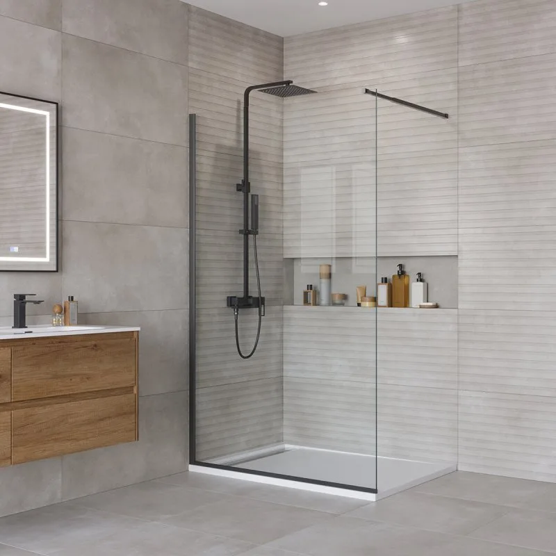 Душевая перегородка BelBagno Kraft 110 см, профиль матовый черный, стекло прозрачное Sancos — официальный сайт
