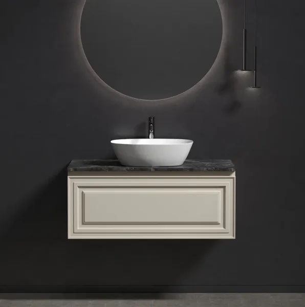 Тумба с раковиной Sancos Very 100 см, beige soft, столешница черный мрамор, раковина CN5005 Sancos — Оригинал