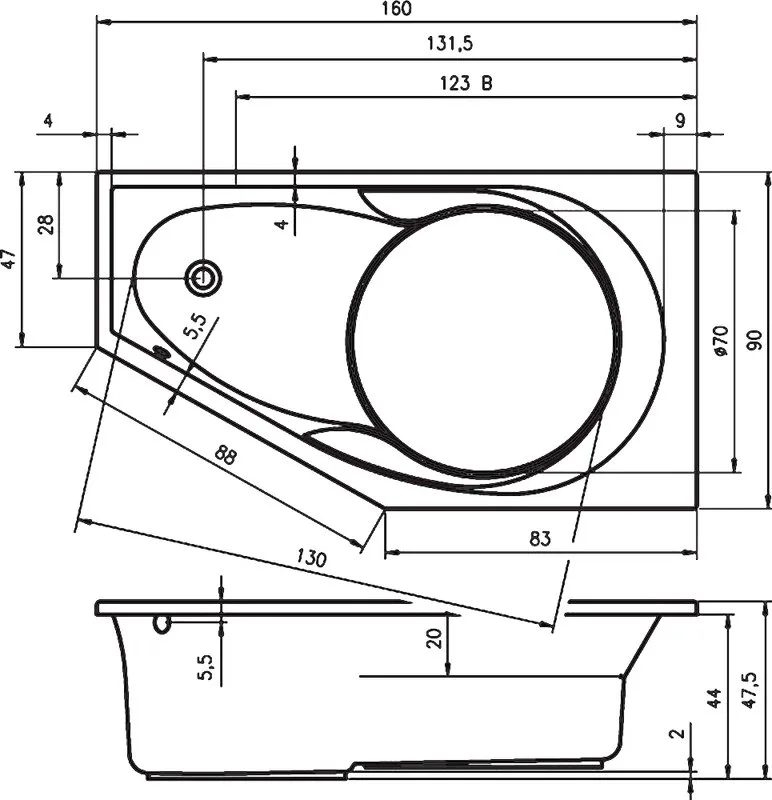 Акриловая ванна Riho Yukon L 160x90 см, угловая, левая, пристенная, белая, пятиугольная, на ножках Sancos — официальный сайт