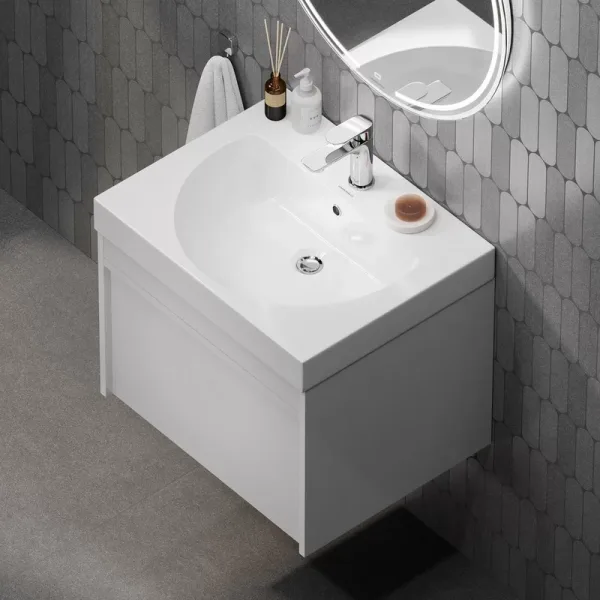 Тумба под раковину без столешницы KERAMA MARAZZI Modula 60 подвесная, глянцевая белая Sancos — Оригинал